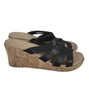 Crocs A Leigh Leather Cork Wedge Wedge Sandals Platform Black Size 9